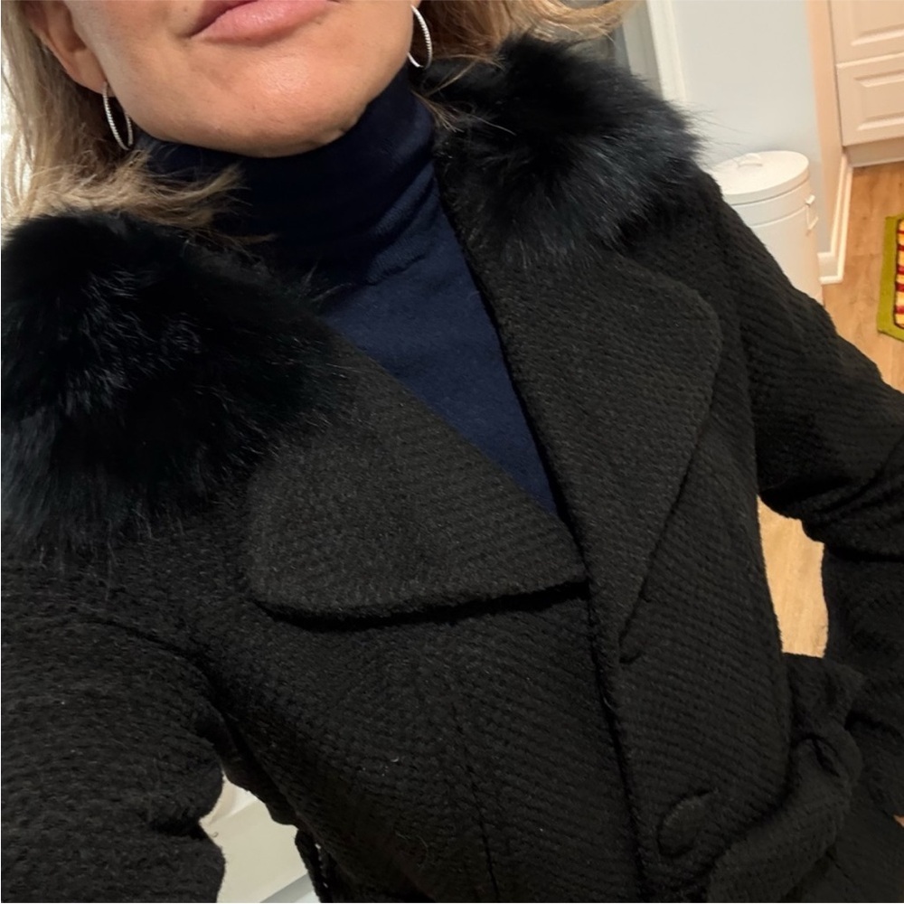 MaxMara Black Pea Alpaca Coat with Plush Fur Details